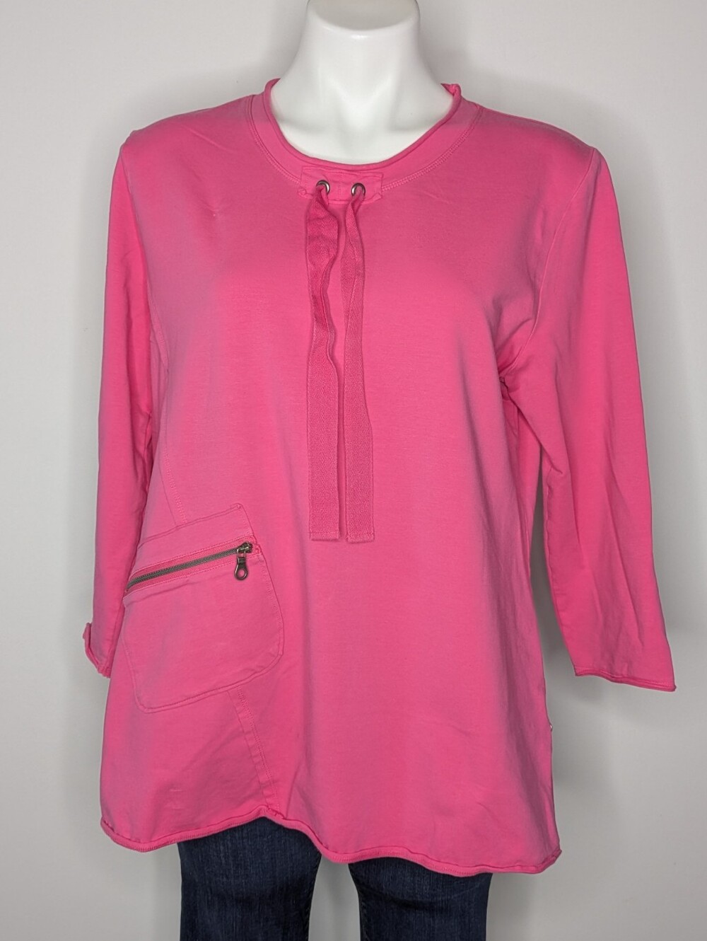 Neon Buddha Pink Tie Neck Accent Oversized Casual Cozy Lounge Sweatshirt L